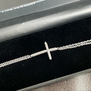 NEW Sterling Silver Bracelet w/diamond Sideways Cross (NWT)